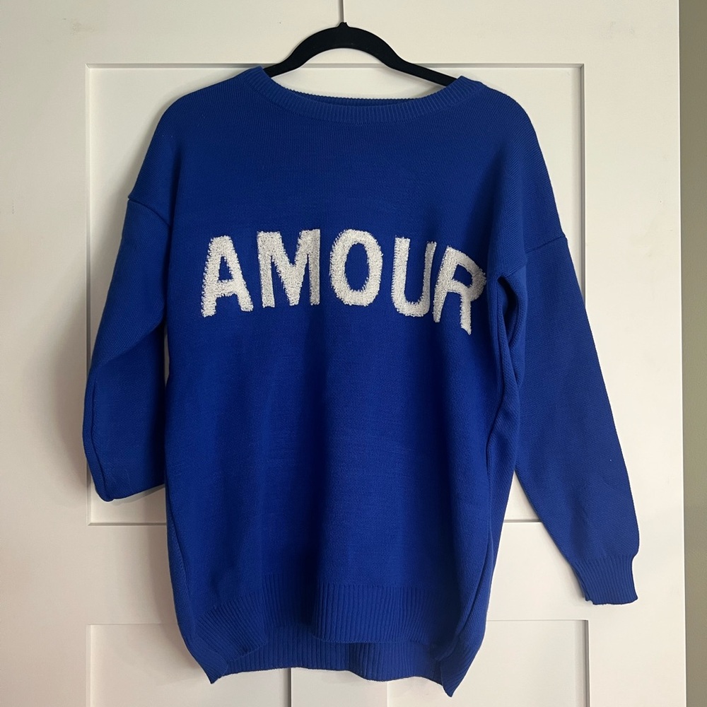 Royal Blue Sweater with 'AMOUR' Design